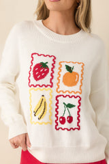 Sweet Selections White Multi Knit Fruit Sweater