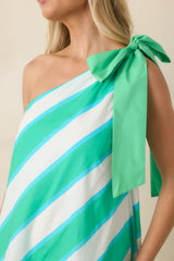 Mint Condition Aqua Blue & Mint Stripe One Shoulder Maxi Dress