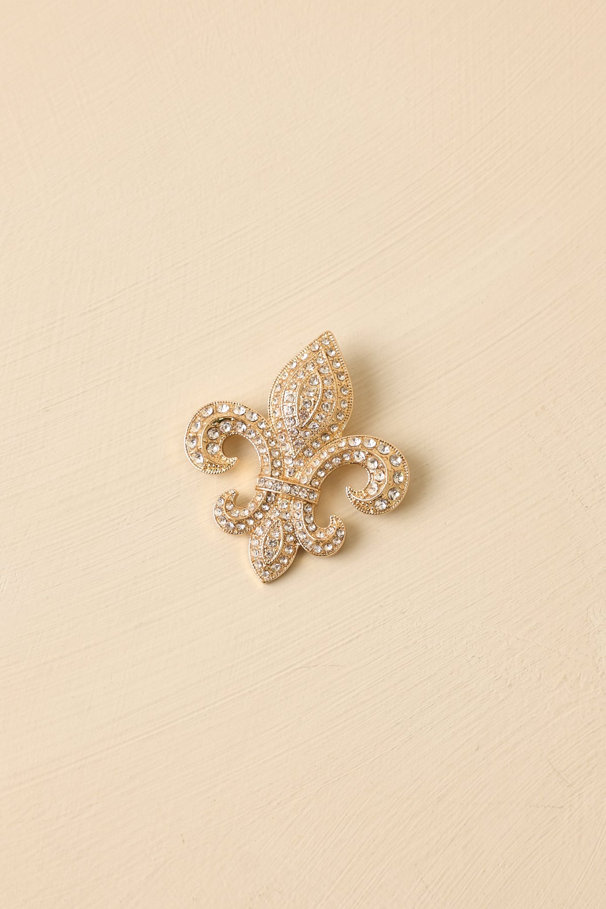 Crest of Grace Gold & Rhinestone Fleur-de-Lis Brooch