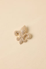 Crest of Grace Gold & Rhinestone Fleur-de-Lis Brooch