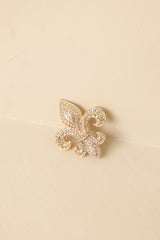 Crest of Grace Gold & Rhinestone Fleur-de-Lis Brooch