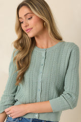 Hello Sunshine Sage Green Pointelle Knit Cardigan