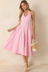 ASTR The Label Meana Pink Cotton Gingham Halter Midi Dress