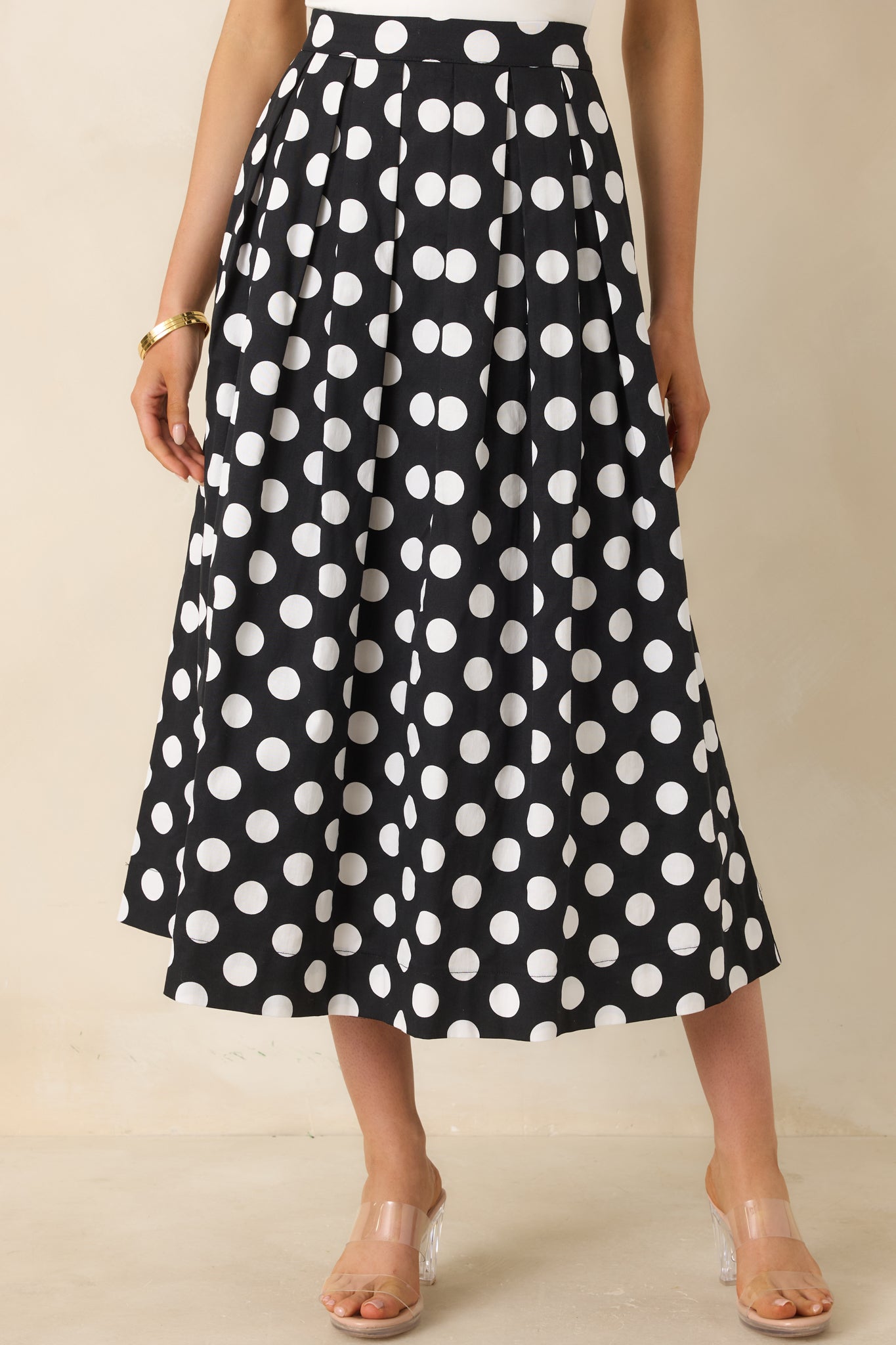Lovely Little Thing Black Polka Dot Cotton Pleated Maxi Skirt