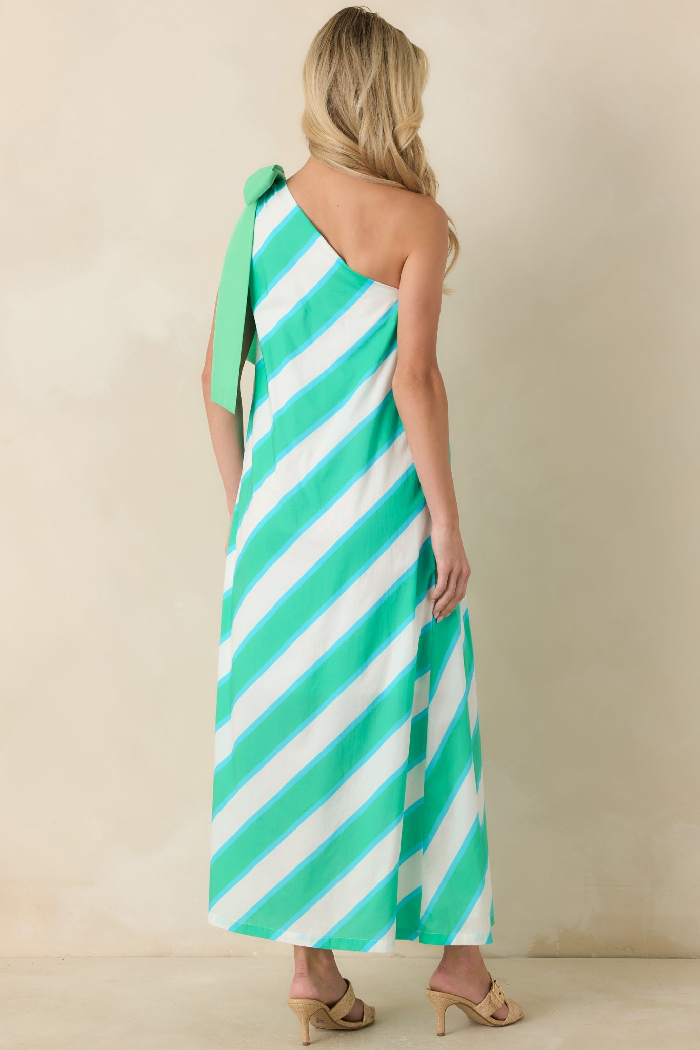 Mint Condition Aqua Blue & Mint Stripe One Shoulder Maxi Dress