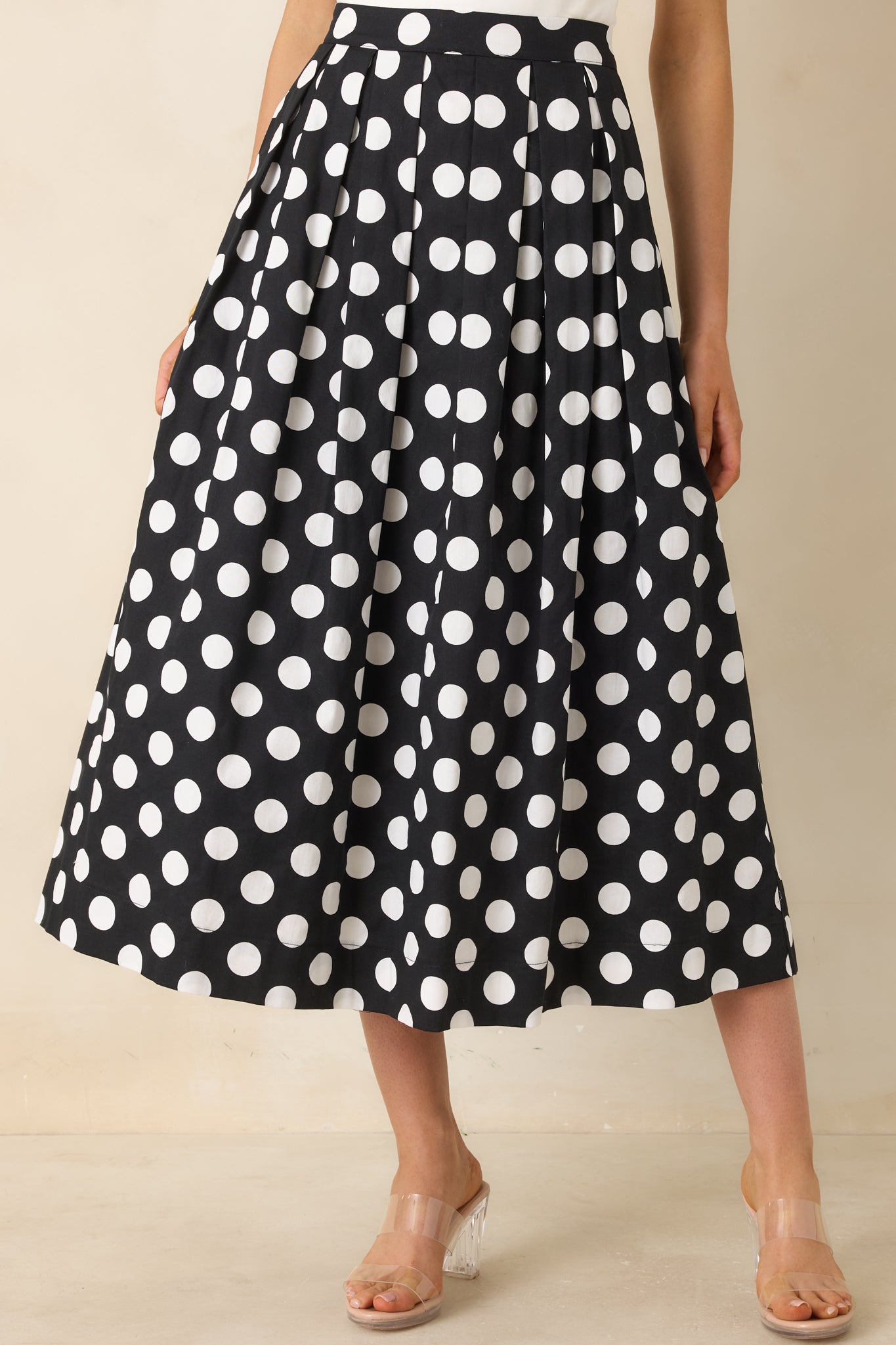 Lovely Little Thing Black Polka Dot Cotton Pleated Maxi Skirt