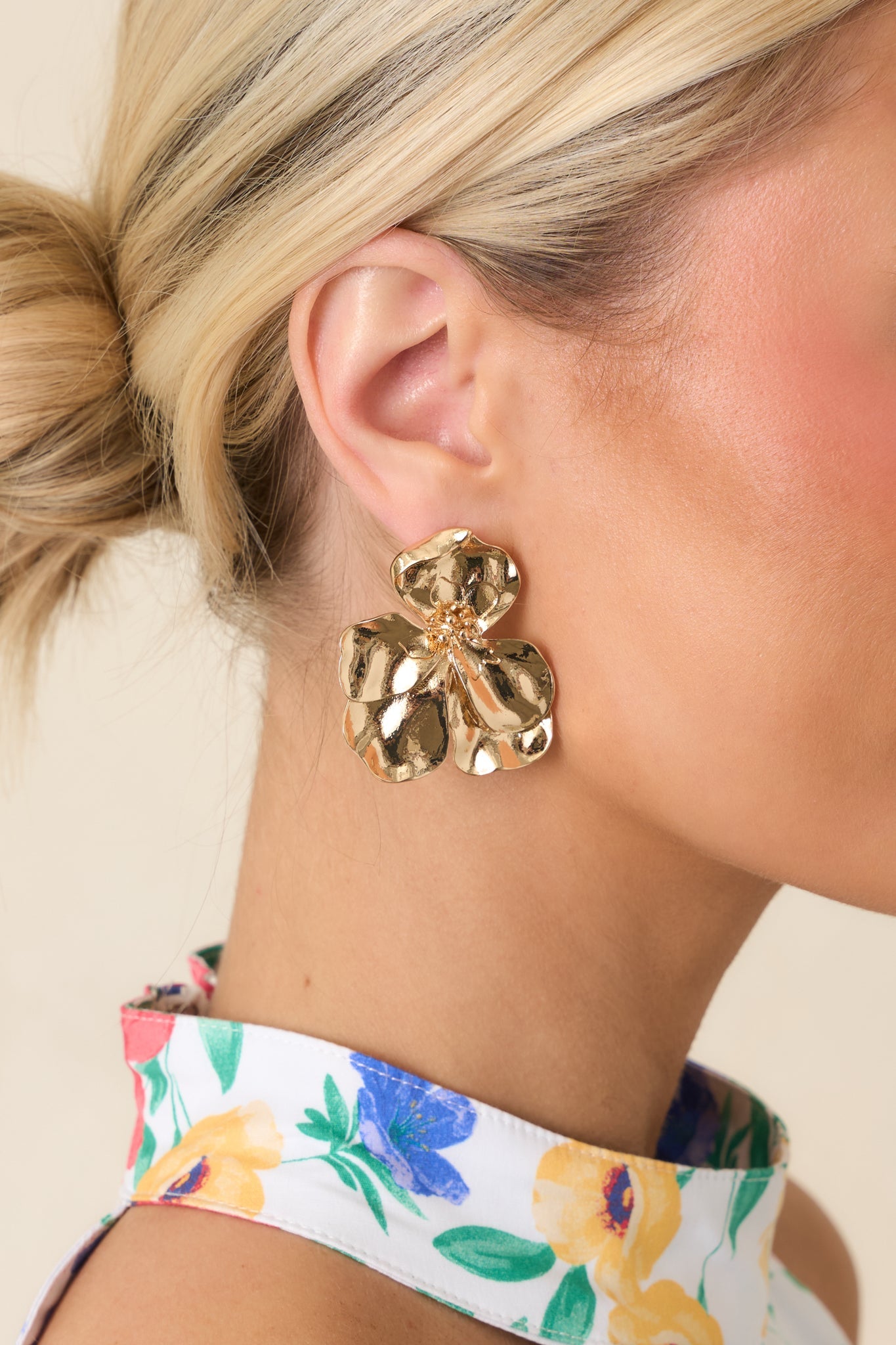 Oh, She Shines Gold Floral Statement Drop Earrings