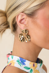 Oh, She Shines Gold Floral Statement Drop Earrings