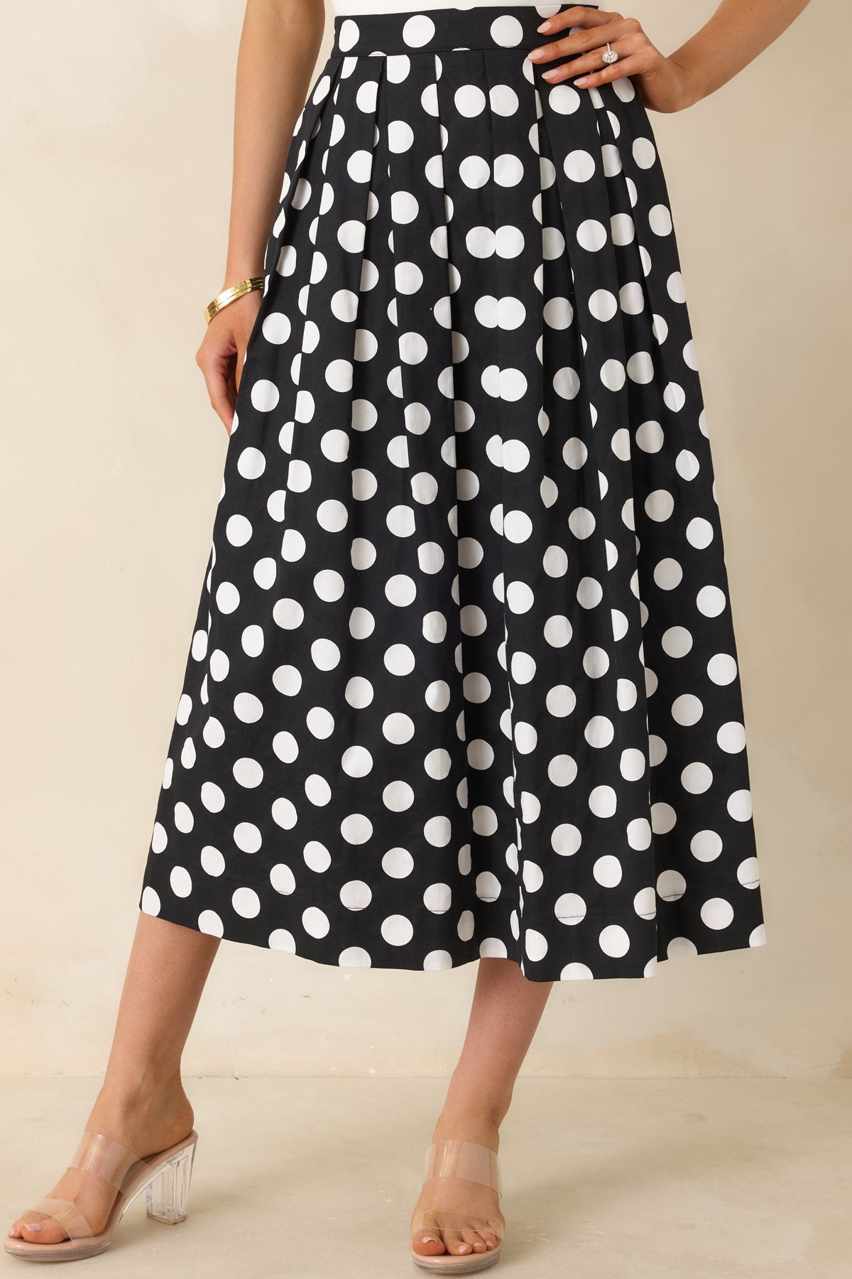Lovely Little Thing Black Polka Dot Cotton Pleated Maxi Skirt
