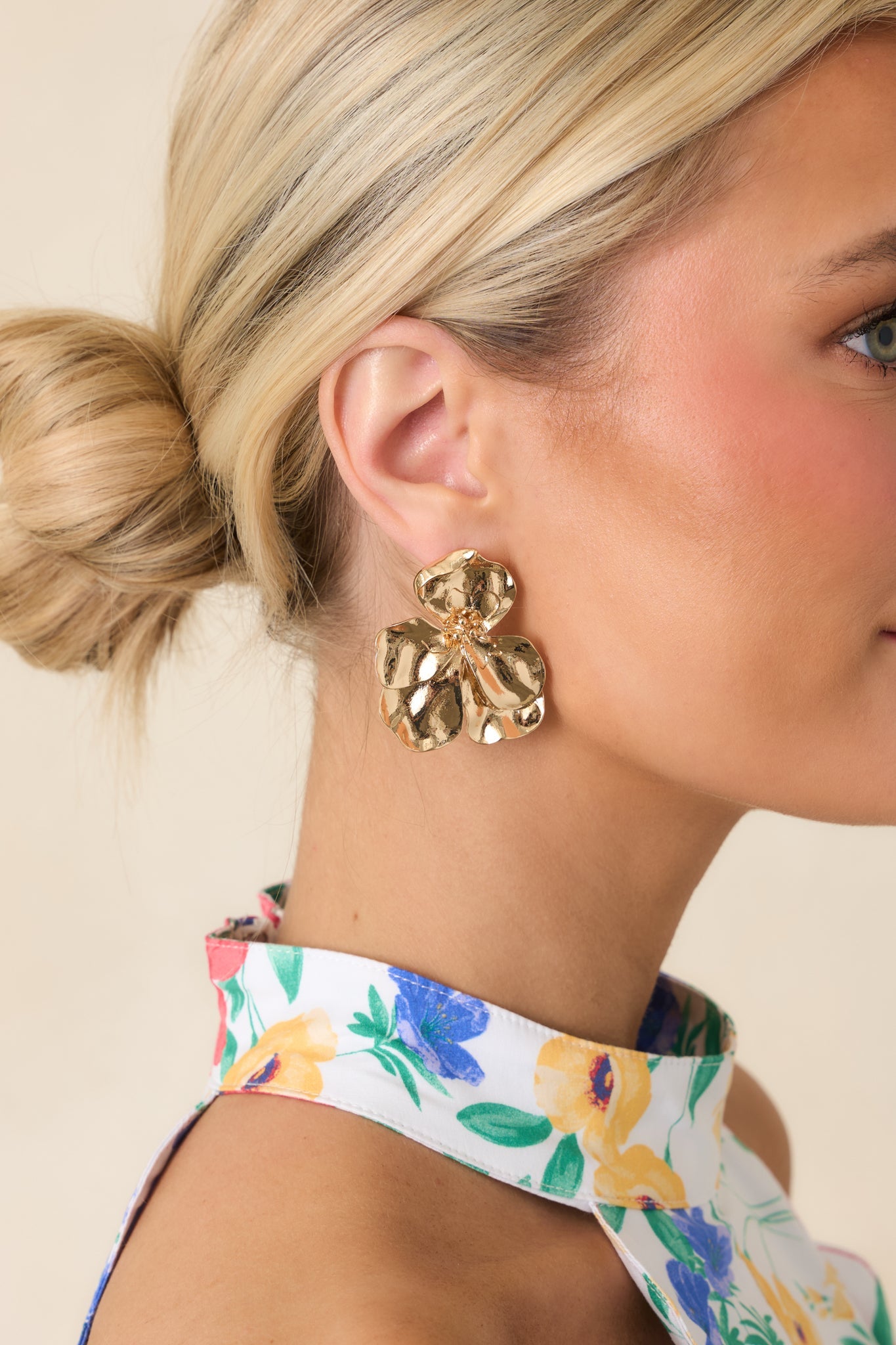 Oh, She Shines Gold Floral Statement Drop Earrings