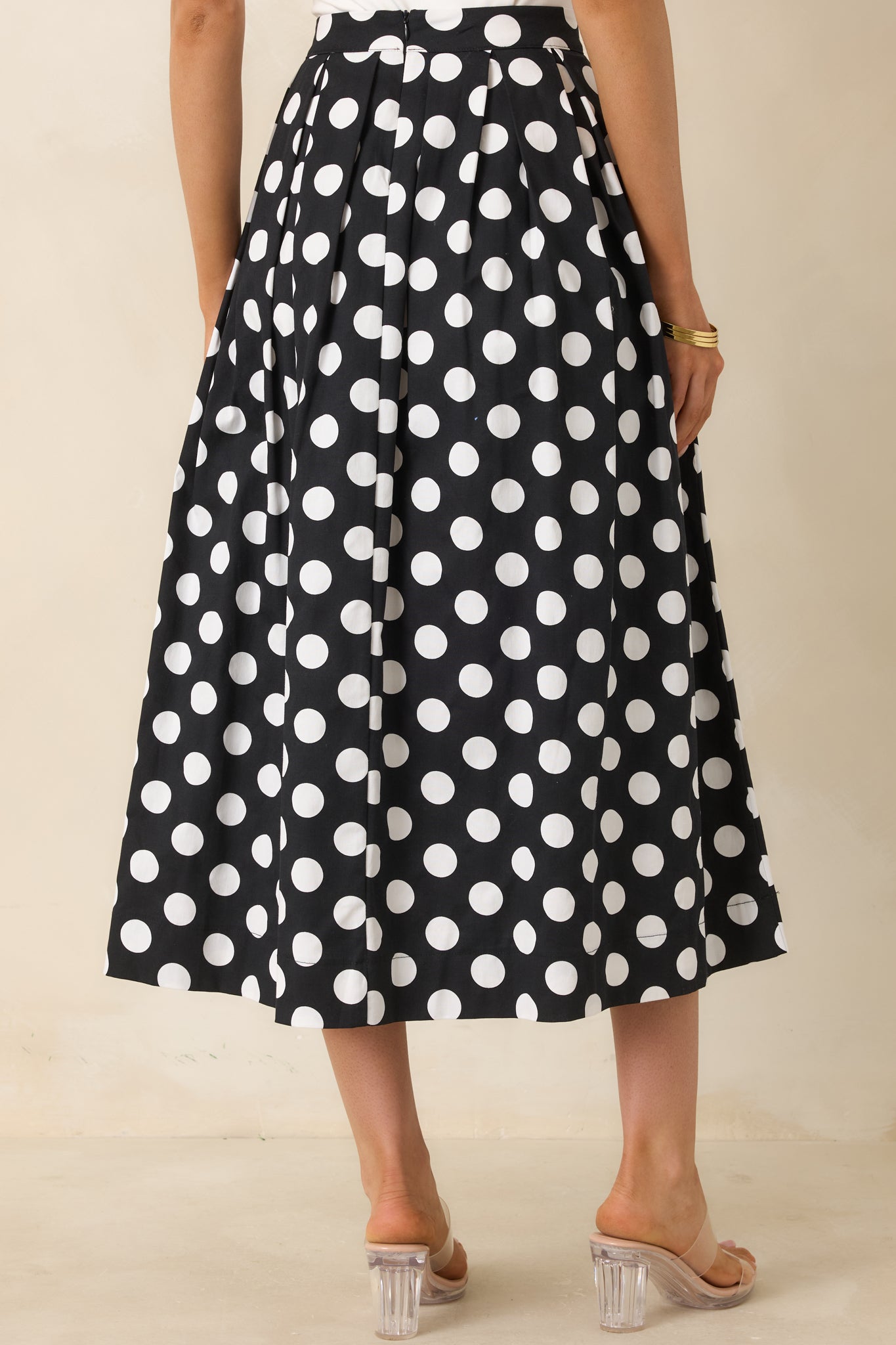 Lovely Little Thing Black Polka Dot Cotton Pleated Maxi Skirt