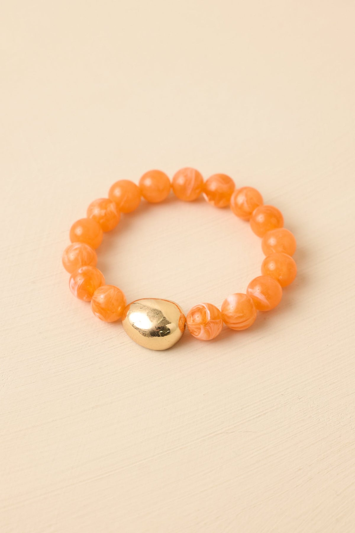 Always a Soft Spot Orange Beaded Gold Accent Stretch Bracelet