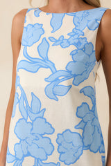MINKPINK Alessia Blue & Ivory Floral Cotton Blend Mini Shift Dress