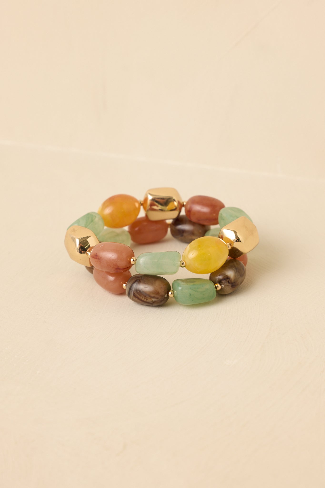 Sunlit Pathways Gold Multi Beaded Stretch Bracelet Set