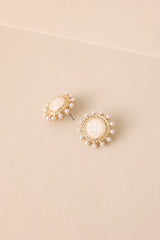 Around The World White & Gold Textured Earrings