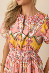 Love You More Pink & Marigold Scarf Print Cotton Midi Dress