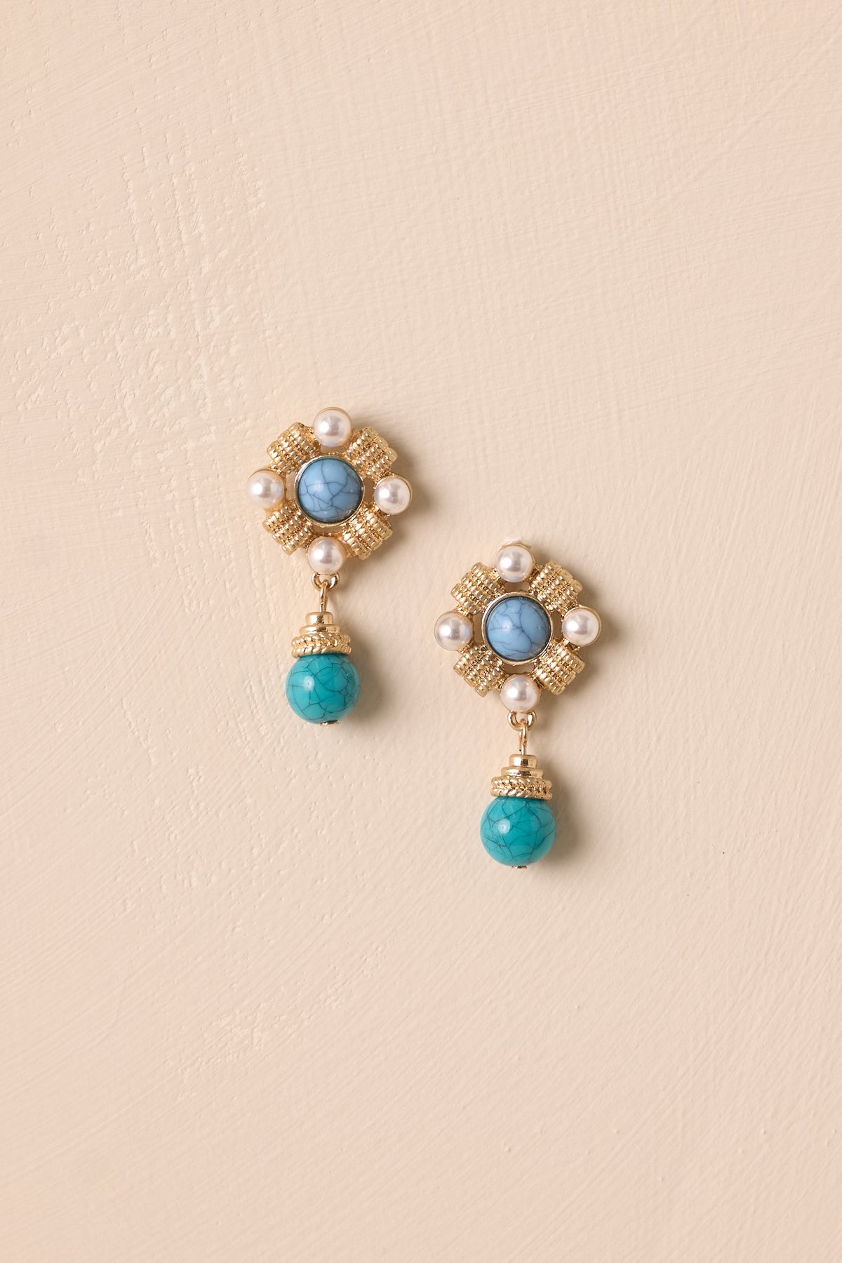 Calming Breeze Gold & Turquoise Drop Earrings