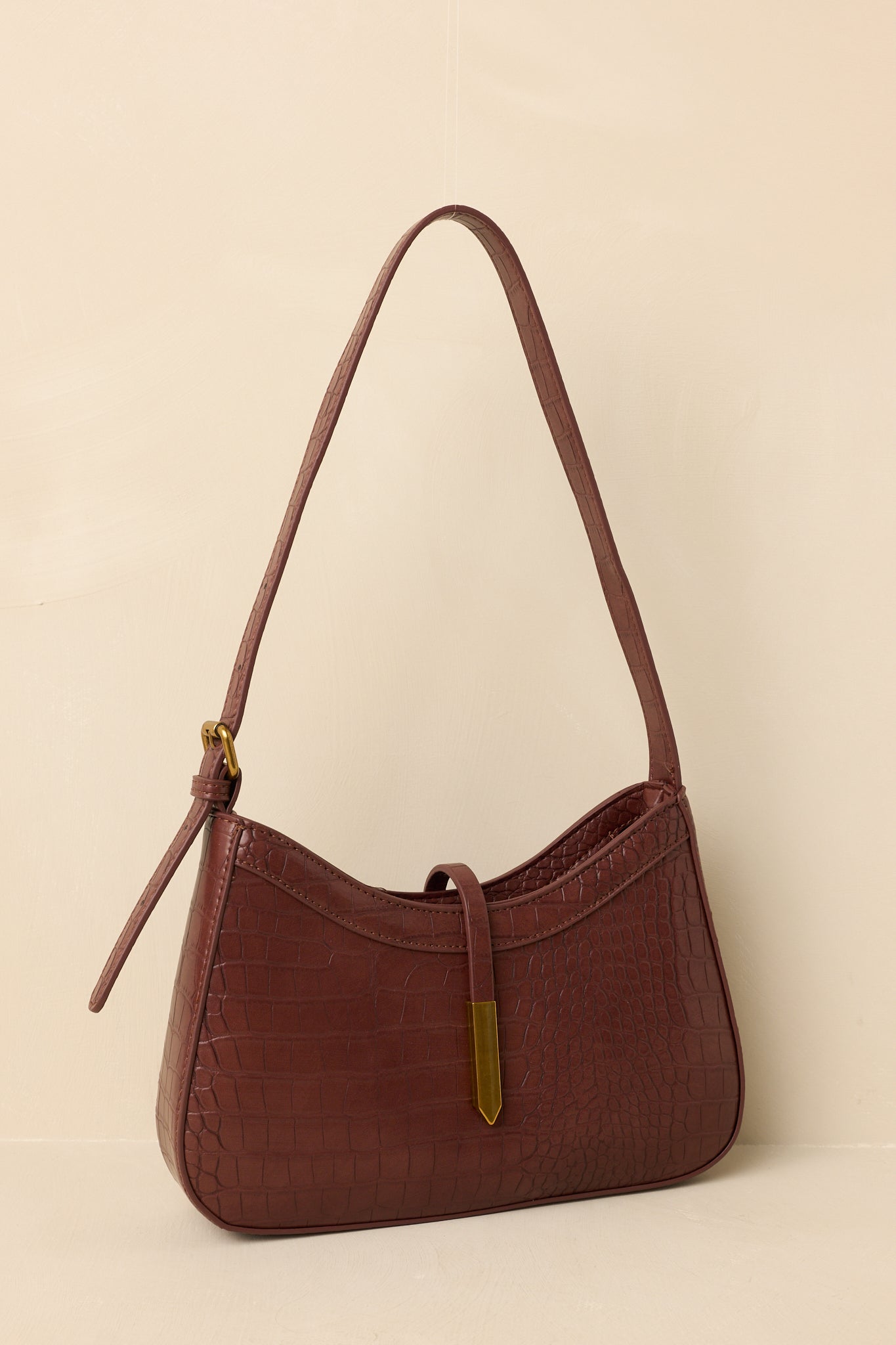 Worth The Risk Chocolate Brown Croc Embossed Faux Leather Handbag
