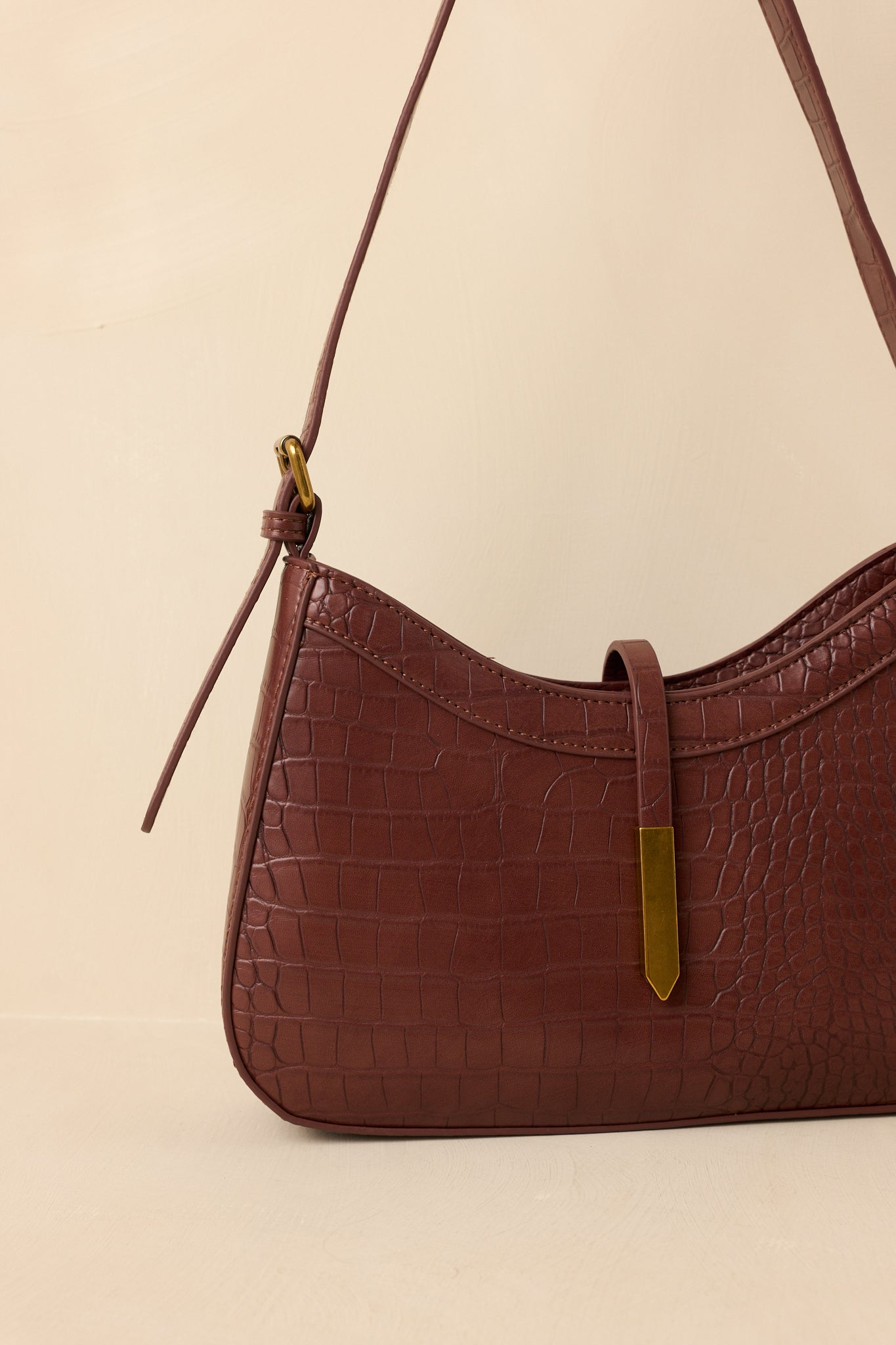 Worth The Risk Chocolate Brown Croc Embossed Faux Leather Handbag