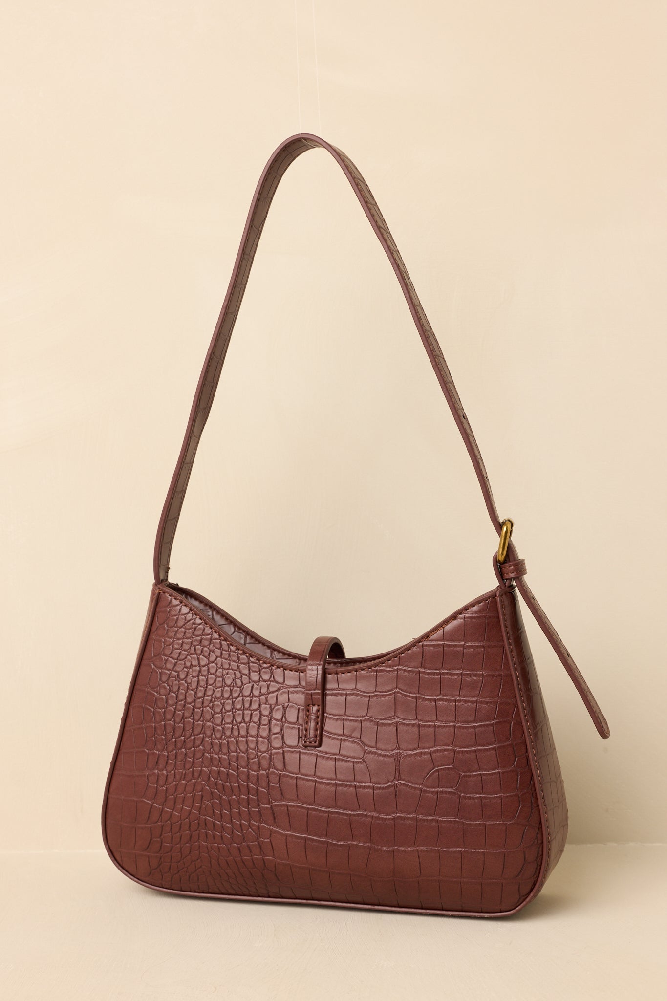 Worth The Risk Chocolate Brown Croc Embossed Faux Leather Handbag