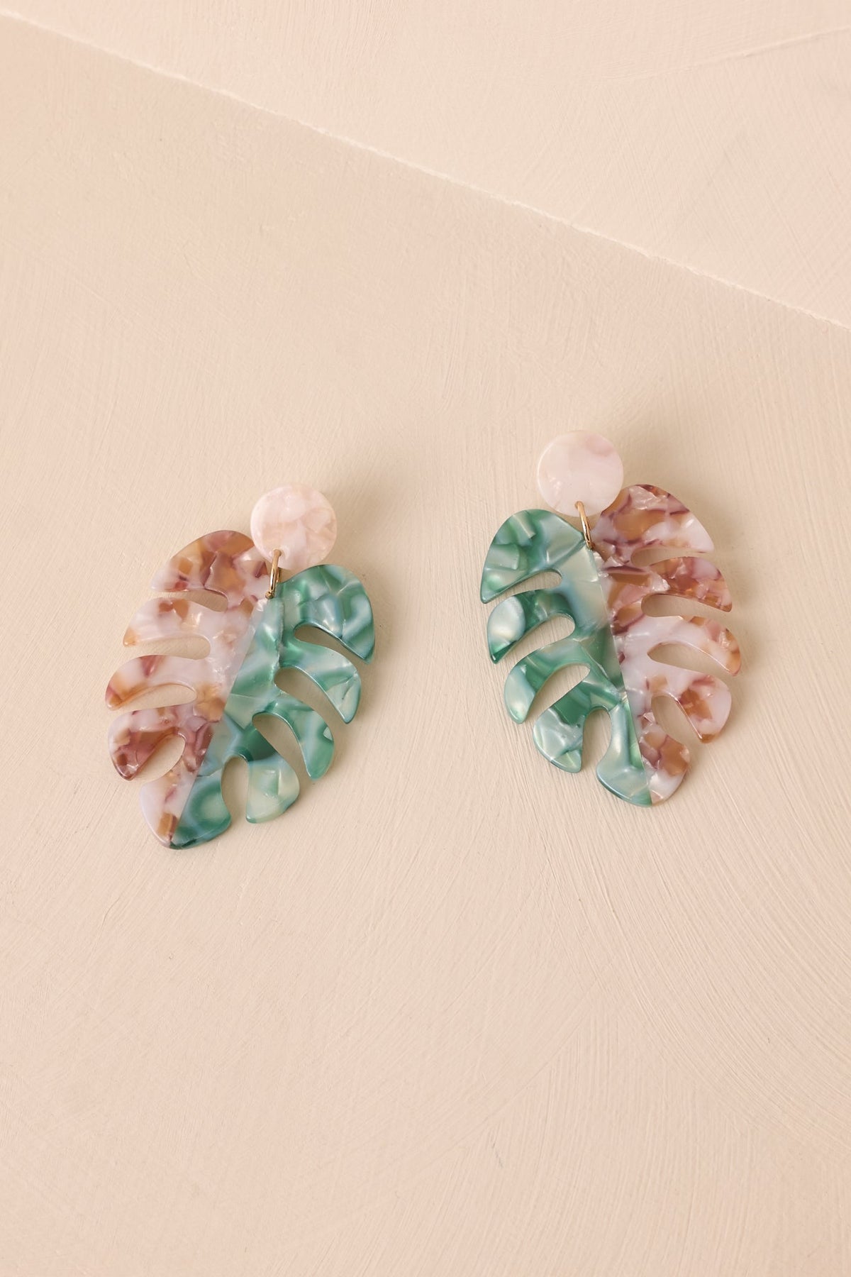 Sea Level Green Multi Pearlescent Monstera Leaf Earrings