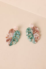 Sea Level Green Multi Pearlescent Monstera Leaf Earrings