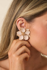 Going With The Wind Beige Flower Statement Earrings
