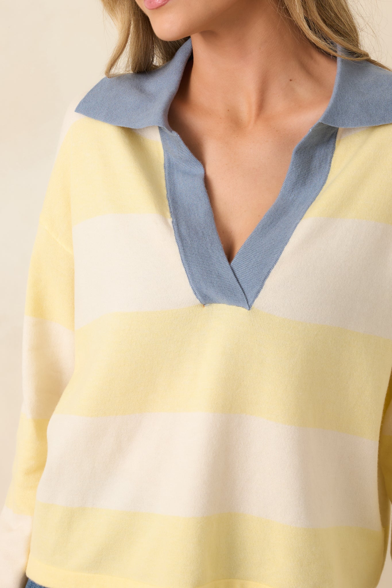 FRNCH Hydralis Butter Yellow Stripe Deep V-Neck Sweater