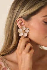 Going With The Wind Beige Flower Statement Earrings