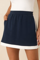 In Good Form Navy Stretch Knit Contrast Trim Mini Skort