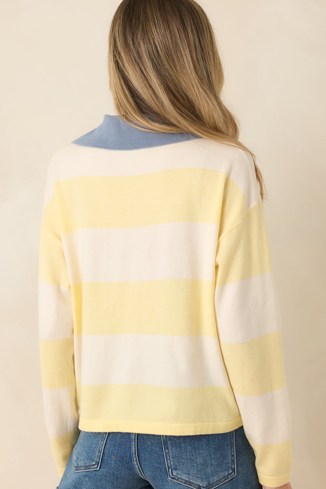 FRNCH Hydralis Butter Yellow Stripe Deep V-Neck Sweater