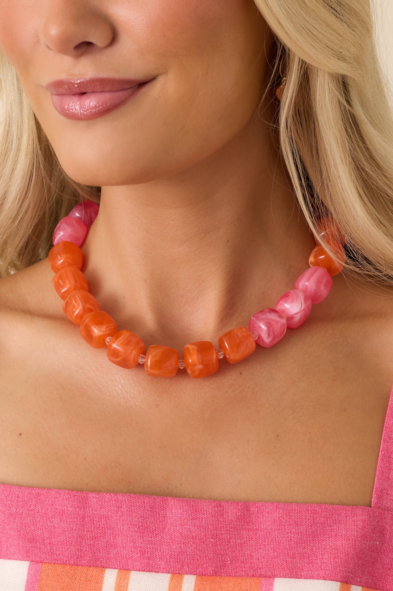 Cheers to That Orange & Pink Beaded Necklace
