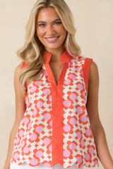 Happy Thoughts Coral & Pink Mod Floral Sleeveless Top