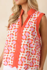 Happy Thoughts Coral & Pink Mod Floral Sleeveless Top