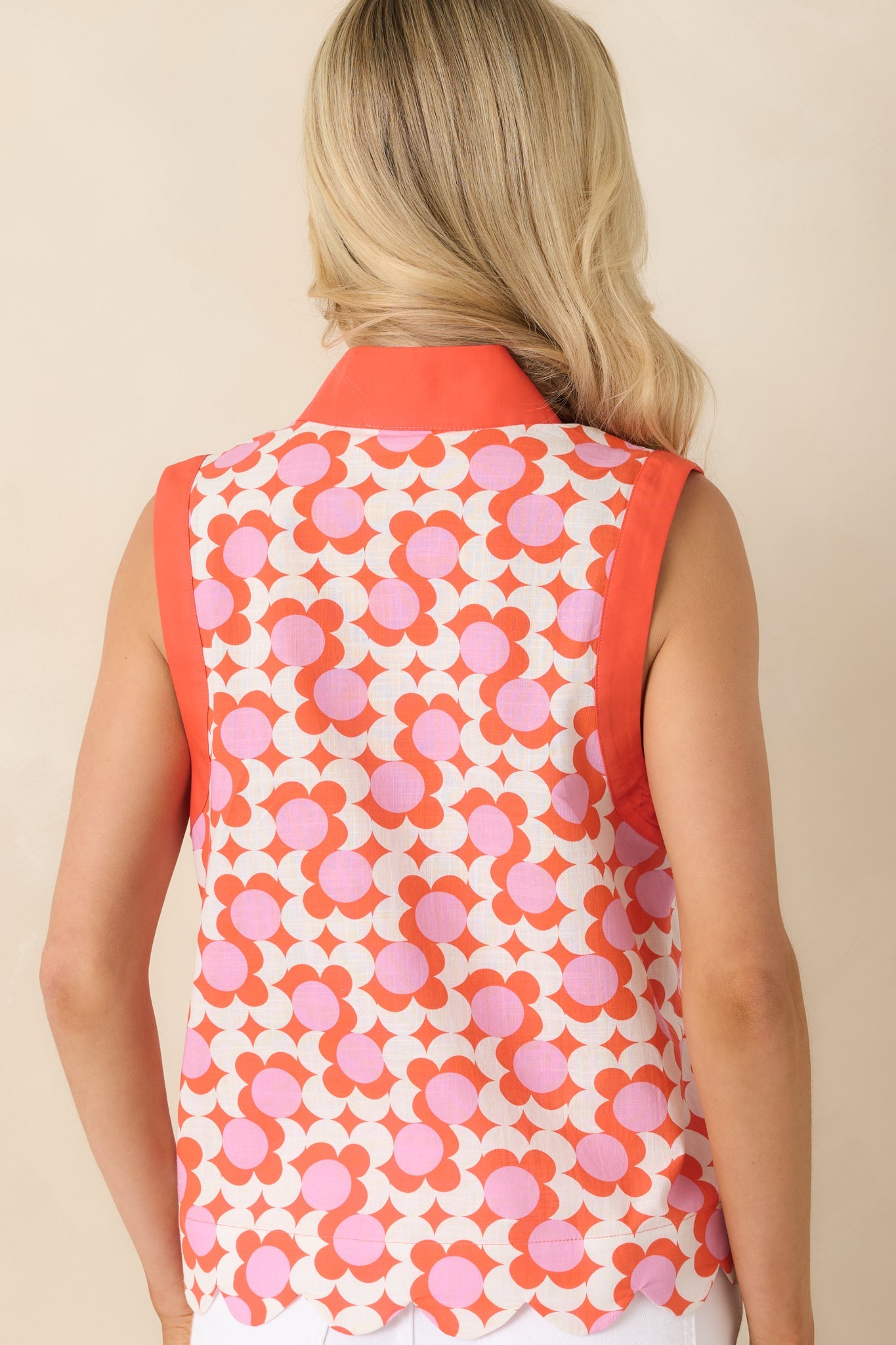 Happy Thoughts Coral & Pink Mod Floral Sleeveless Top