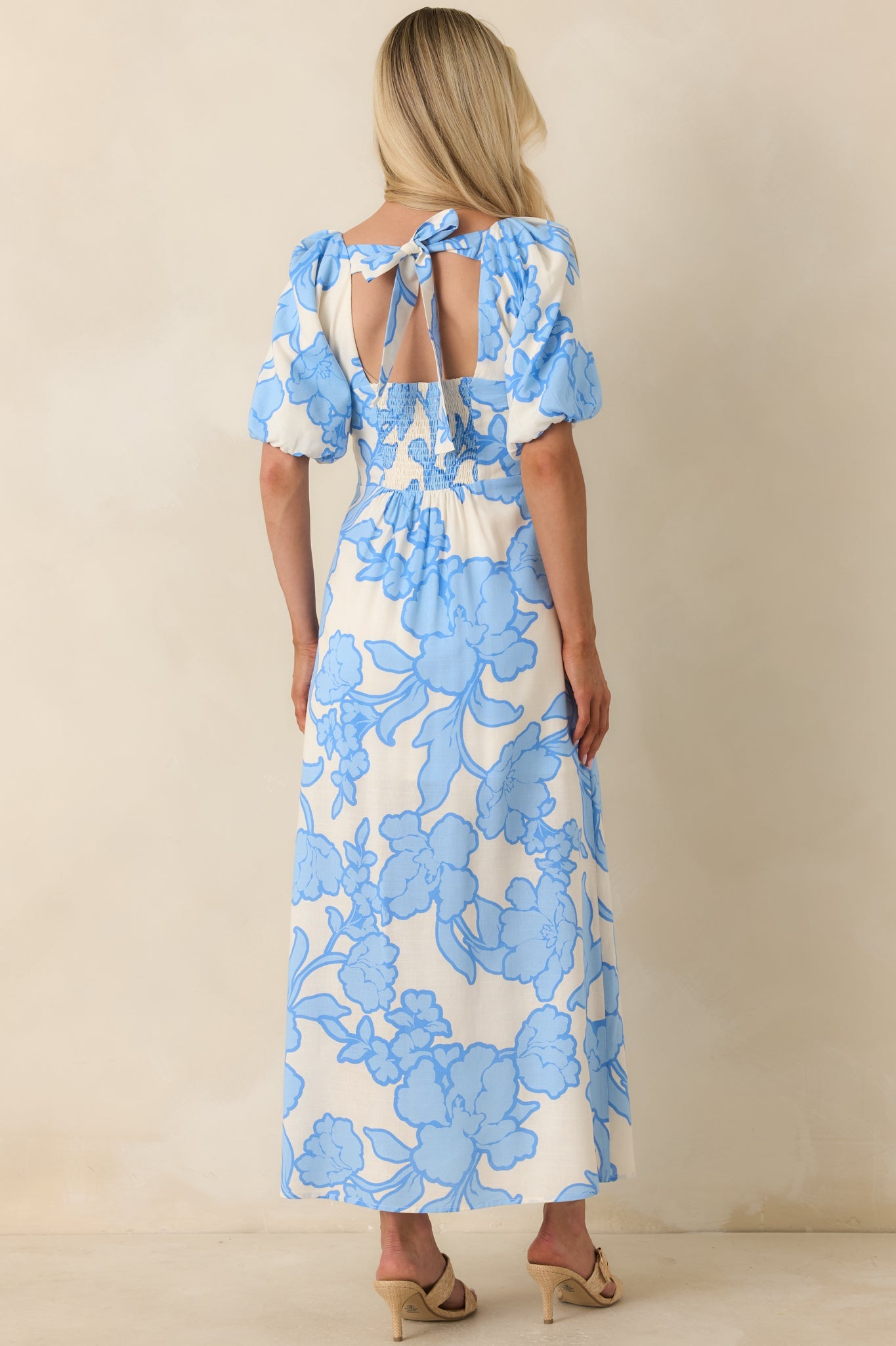 MINKPINK Alessia Blue & Ivory Floral Cotton Blend Midi Dress