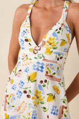 MINKPINK Riviera White Multi Mediterranean Print Cross Back Midi Dress
