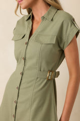 Easy Authority Sage Green Button Front Utility Midi Dress