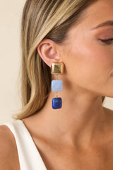 Catch the Sunset Blue & Gold Tiered Square Drop Earrings