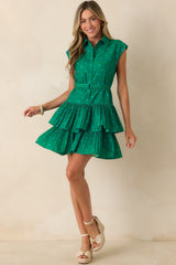 The Way You Smile Green & Blue Polka Dot Tiered Ruffle Mini Dress