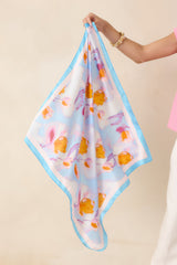 Gather The Flowers Sky Blue & Orange Floral Scarf