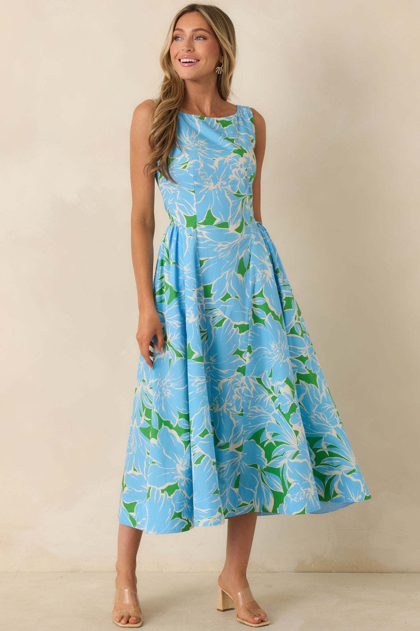 What A Delight Blue Floral Cotton Midi Dress