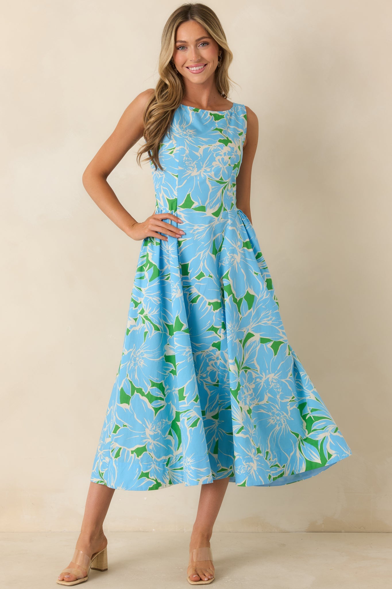 What A Delight Blue Floral Cotton Midi Dress