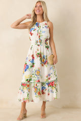 Pick Me Pretty Ivory Multi Floral Sleeveless Midi Dress