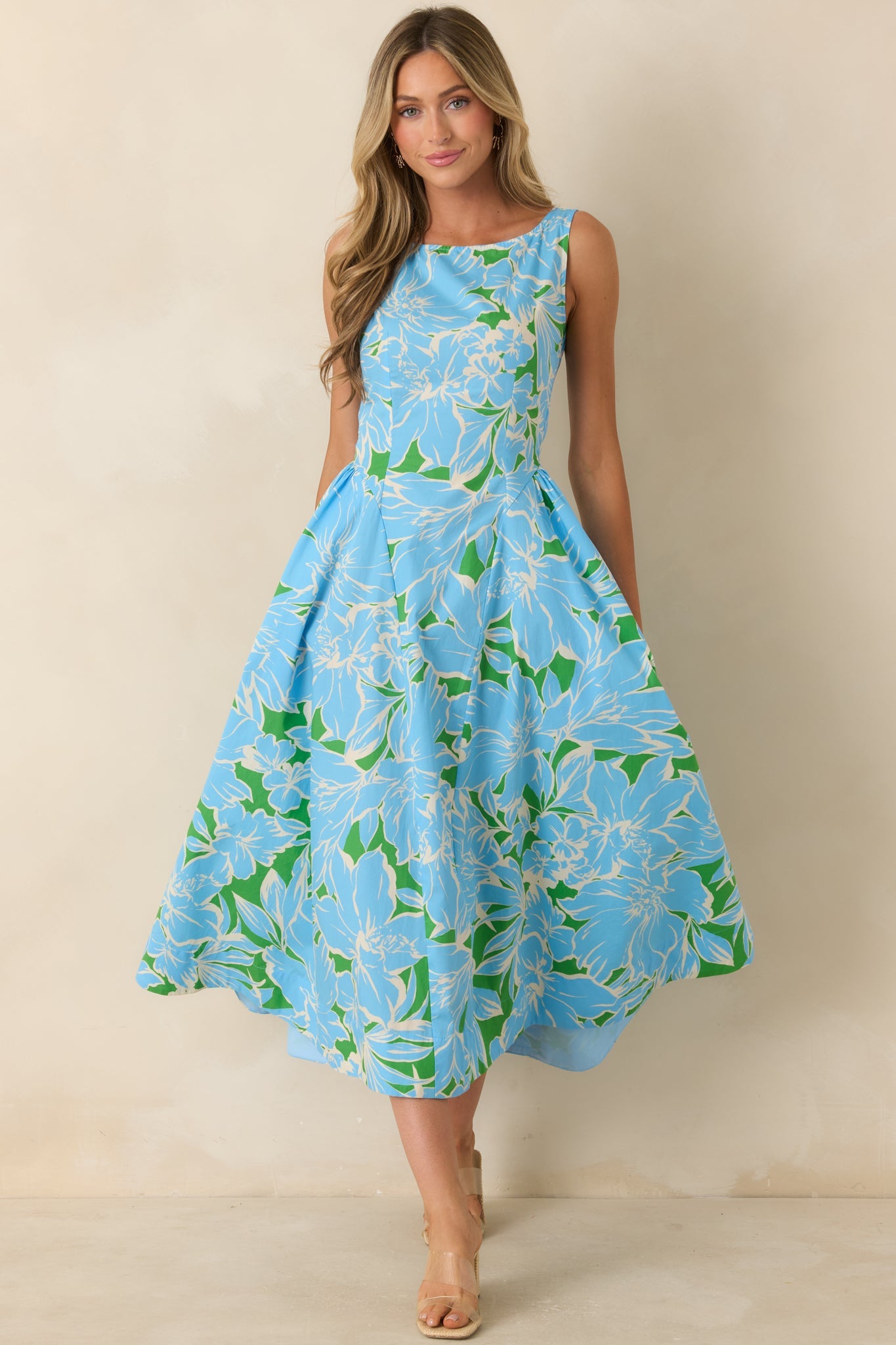 What A Delight Blue Floral Cotton Midi Dress