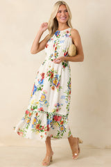 Pick Me Pretty Ivory Multi Floral Sleeveless Midi Dress