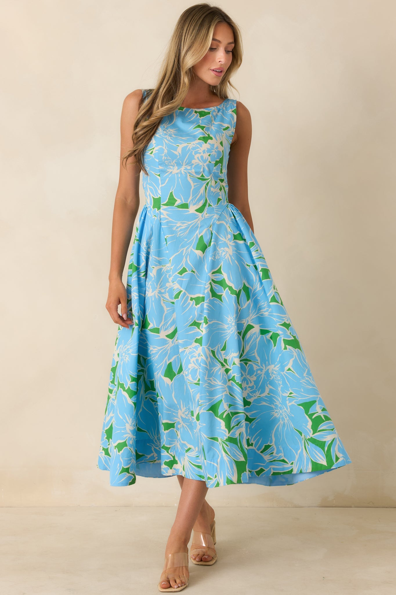 What A Delight Blue Floral Cotton Midi Dress