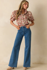 When You Know Red Multi Floral Print Cotton Puff Sleeve Top