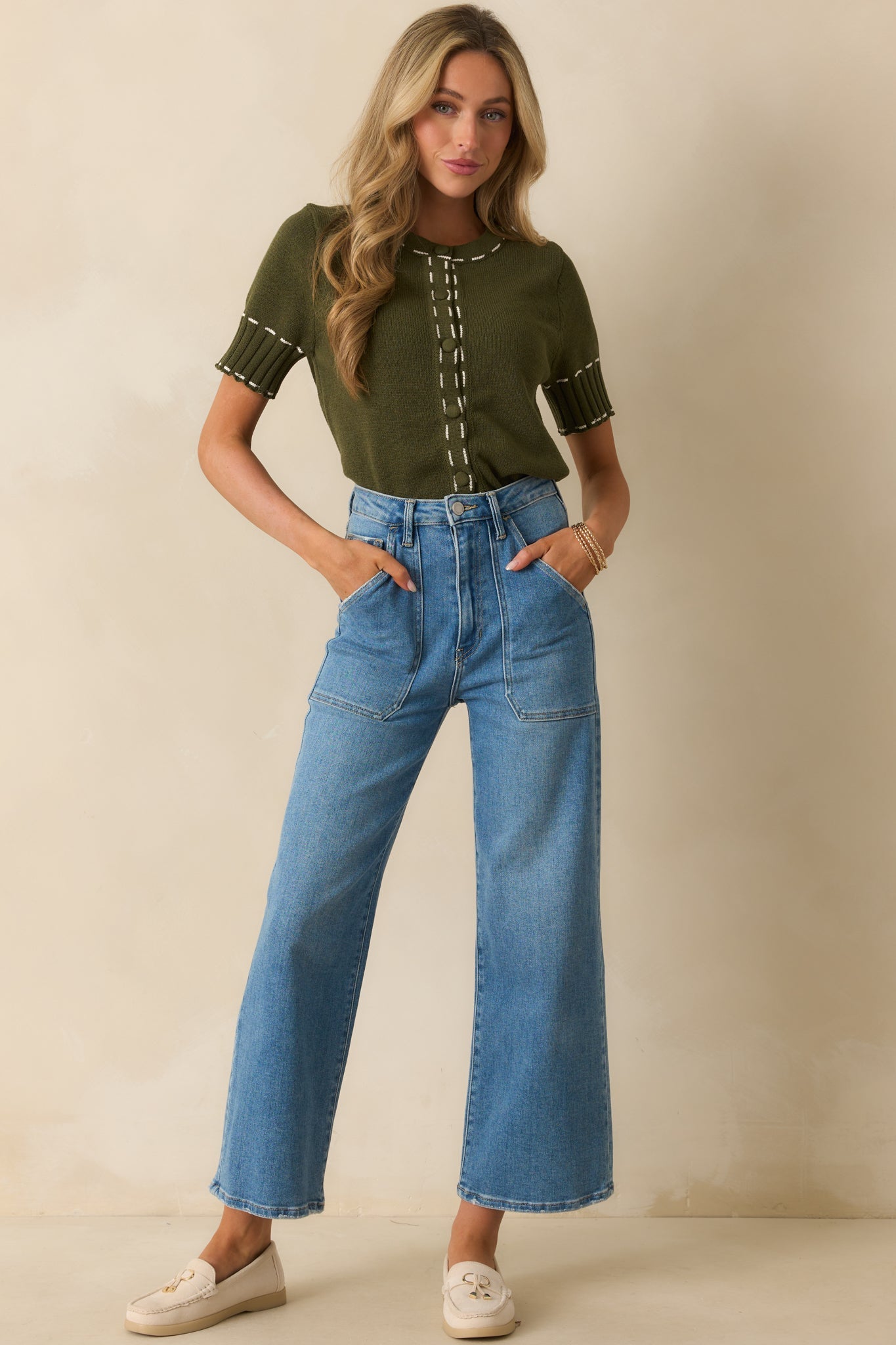 An Everyday Thing Olive Green Knit Short Sleeve Cardigan