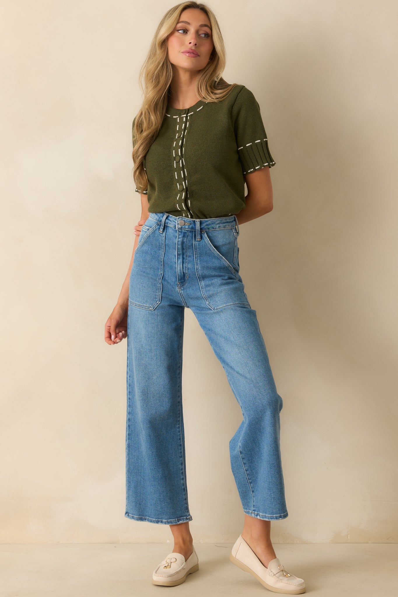 An Everyday Thing Olive Green Knit Short Sleeve Cardigan